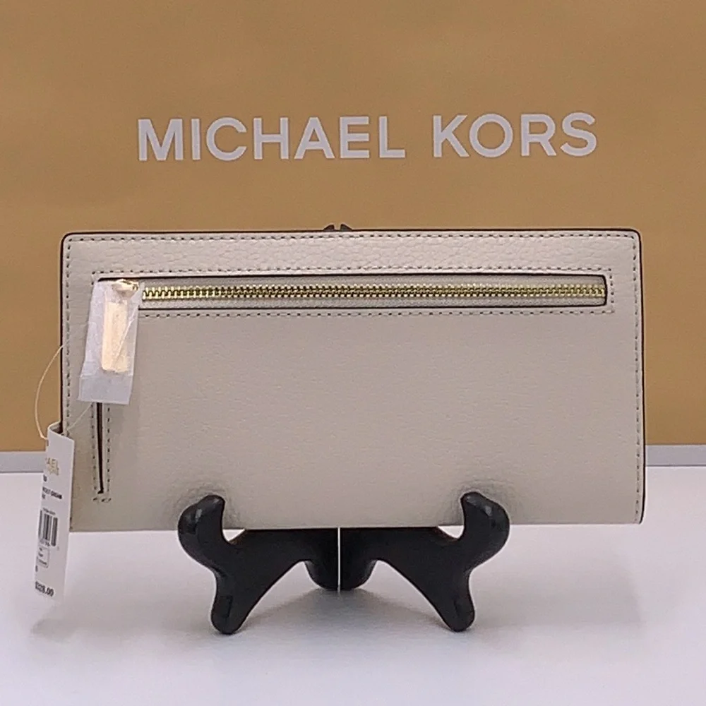 Michael Kors Reed Large Snap Bifold Wallet Nat/ Light Cream Color